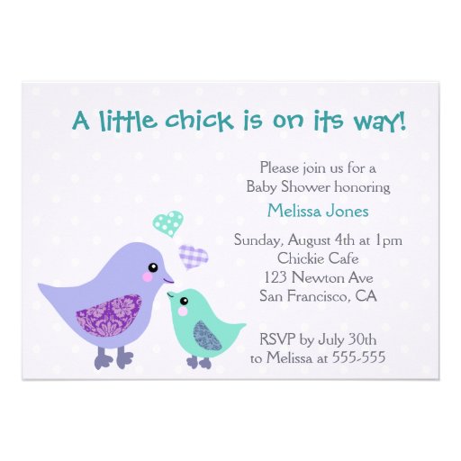 Cute Blue & Purple Bird Baby Shower invitation