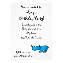 Cute blue rhino custom invitation