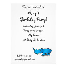 Cute blue rhino personalized invite
