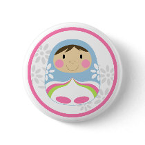 Cute Blue Russian Doll Button Badge
