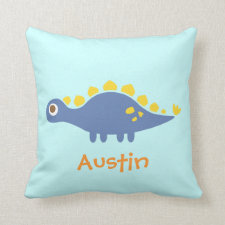 Cute Blue Stegosaurus Dinosaur For Kids Room Throw Pillows