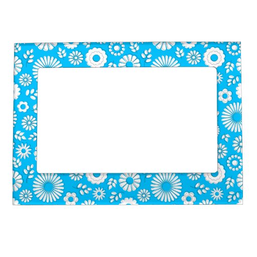 Cute blue summer flowers magnetic picture frame | Zazzle