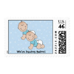 Cute Blue Twins Postage Stamps
