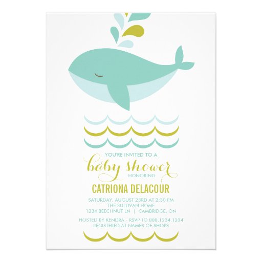 CUTE BLUE WHALE IT'S A BOY BABY SHOWER INVITATION (front side)