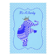Cute Blue Whimsical Elephant Party Invites
