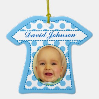 Cute Blue White Polka Dots Baby Boy Ornaments