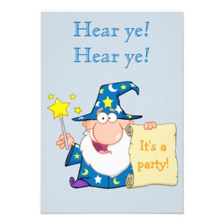 Cute Blue Wizard Kids Party Invitation