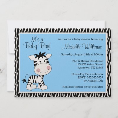 Cute Blue Zebra Boy Baby Shower Personalized Announcement