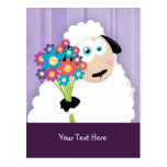Cute Blushing Sheep Holding Flowers Postcards postcards