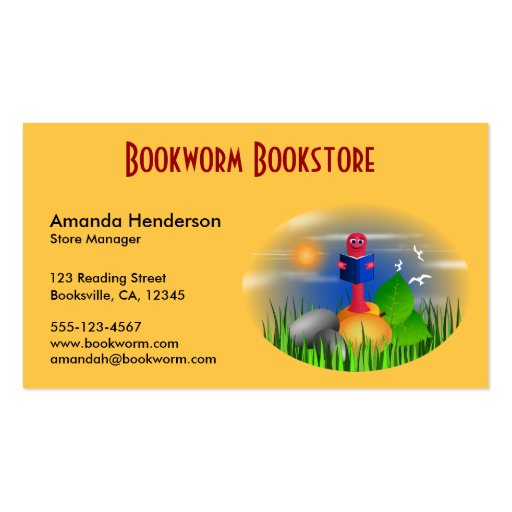 Cute Book Store Bookworm Business Cards (front side)