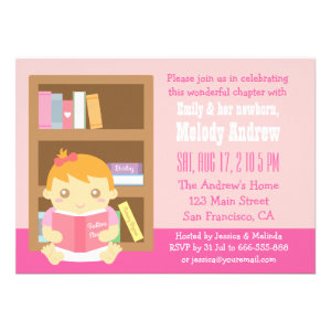 Cute Book Themed, Baby Girl Shower Invitation Invite
