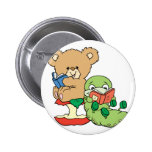 Cute Book Worm and Reading Bear Button