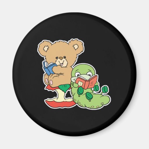 Cute Book Worm and Reading Bear Fridge Magnets