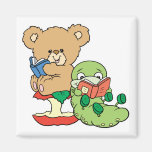 Cute Book Worm and Reading Bear Magnets