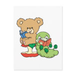 Cute Book Worm and Reading Bear Postcards