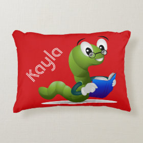 Cute Bookworm Animal Print Personalized Accent Pillow