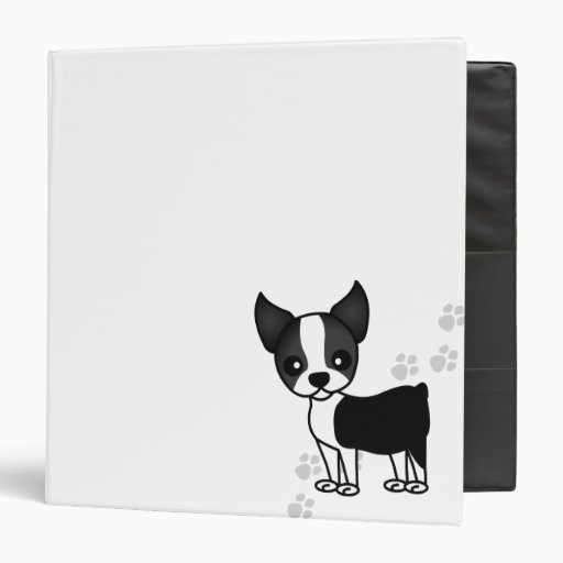 Cute Boston Terrier Cartoon Dog  - White 3 Ring Binders