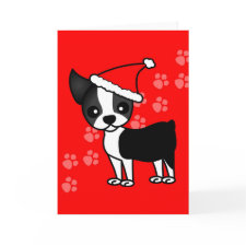 Cute Boston Terrier Cartoon Santa Hat card