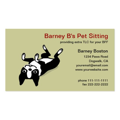 Cute Boston Terrier - Pet Care Business Card Templates (front side)