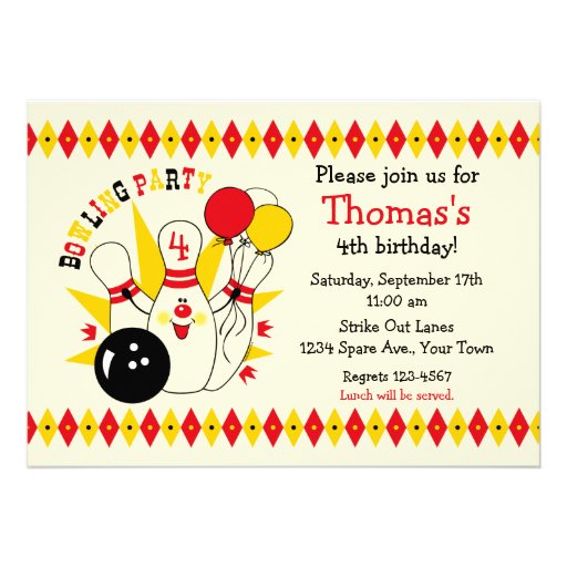 Cute Bowling Pin Birthday Invitation