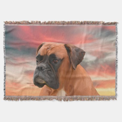 Cute Boxer Dog Water Color Oil Painting Art Throw Blanket