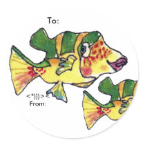 Cute Boxfish Cartoon Fish Personalized Labels stickers by lillyarts Cute Boxfish Cartoon Fish Personalized Labels stickers