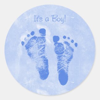 Cute Boy Baby Footprints New Baby Annoucements Round Sticker
