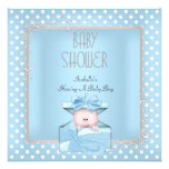 Cute Boy Baby Shower Blue White Polka Dots Custom Invitation