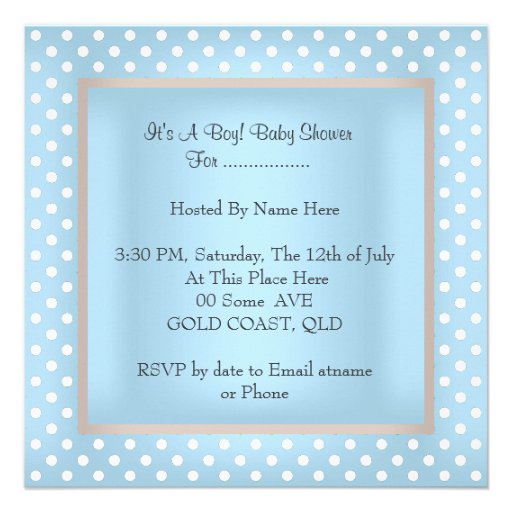 Cute Boy Baby Shower Blue White Polka Dots Custom Invitation
