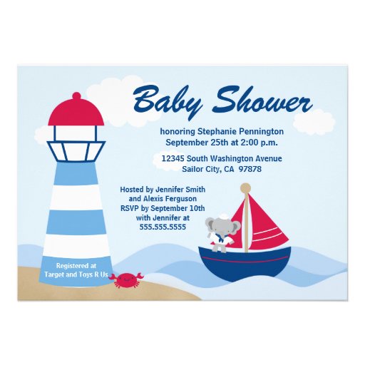 Cute boy elephant sailor baby shower invitation