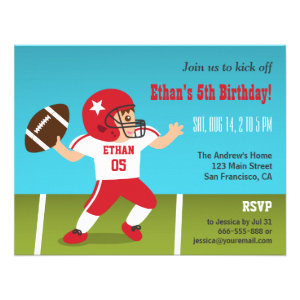 Cute Boy Football Birthday Party Invitations