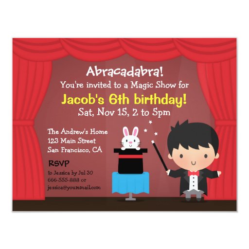 Cute Boy Magician Magic Birthday Party Invitations