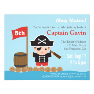 Cute Boy Pirate Birthday Party Invitation