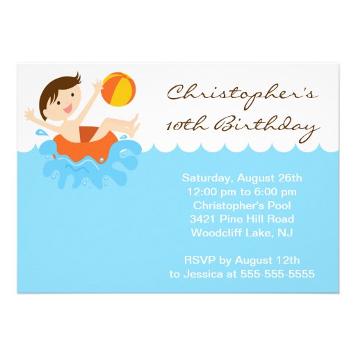 CUTE Boy Pool Party Birthday Invitation (front side)