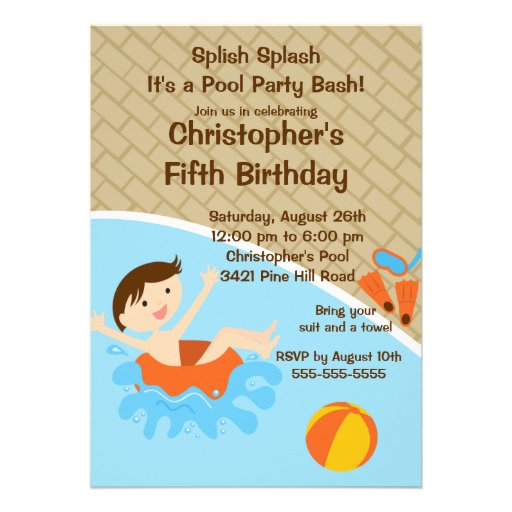 CUTE Boy Pool Party Birthday Invitation