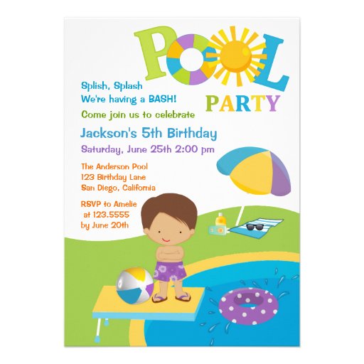 Cute Boy Pool Party Birthday Invitation