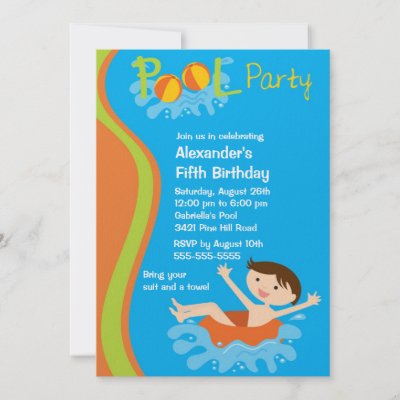 CUTE Boy's Pool Party Birthday Invitation by celebrateitinvites