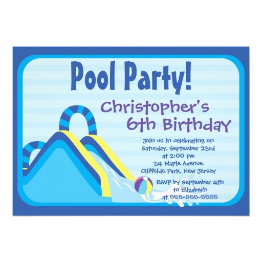 Cute Boys Pool Party Birthday Party Invitations