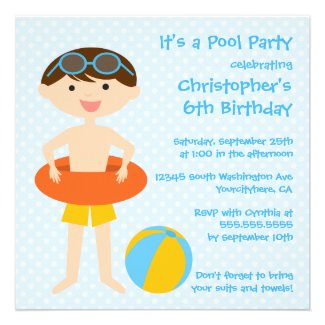 Cute boy's summer pool party birthday invitation