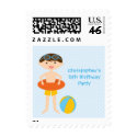 Cute boy's summer pool party birthday stamps stamp