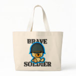 Cute brave soldier teddy bear in tote bag