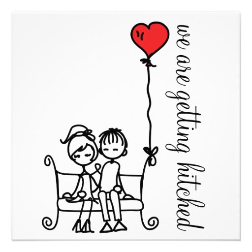 Cute Bride and Groom Doodles Wedding Invitation (front side)