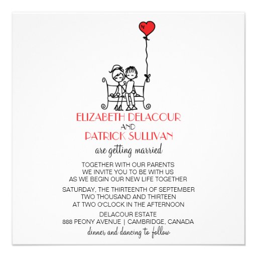 Cute Bride and Groom Doodles Wedding Invitation