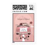 Cute Bride and Groom Pink Getaway car Postage