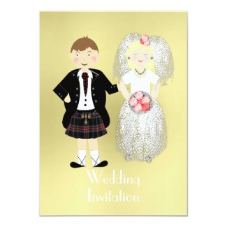 Cute Bride and Groom Scottish Wedding Theme 4.5x6.25 Paper Invitation Card