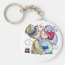 Cute, "Bride and Groom" wedding design Keychain