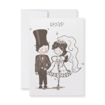 Cute Bride and Groom Wedding RSVP Cards Invitation