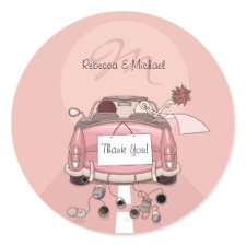 Cute Bride & Groom Pink Getaway Thank You Stickers sticker