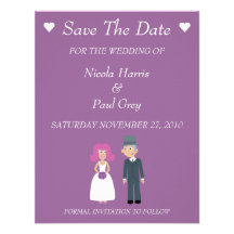Cute Bride & Groom Purple Save The Date Invites