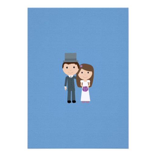 Cute Bride & Groom Snowflakes Blue Winter Wedding Custom Invites